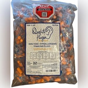 NEW 200 Foam Ear Plugs individually wrapped, noise reduction to 32 decibels
B